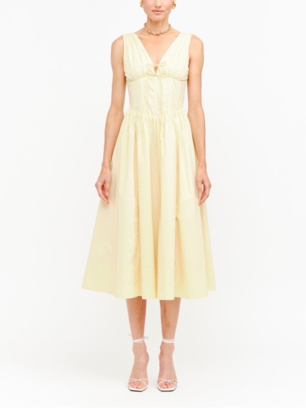 Sleeveless V-Neck Yellow Midi Dress